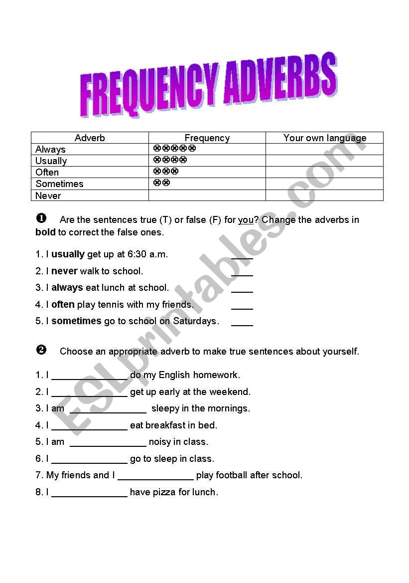Frequency adverbs - ESL worksheet by evelinamaria