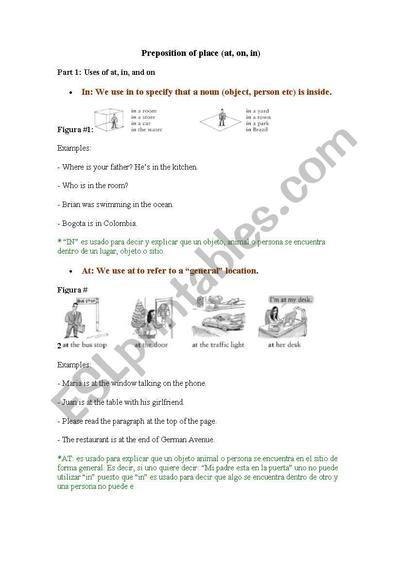 place prepositions worksheet