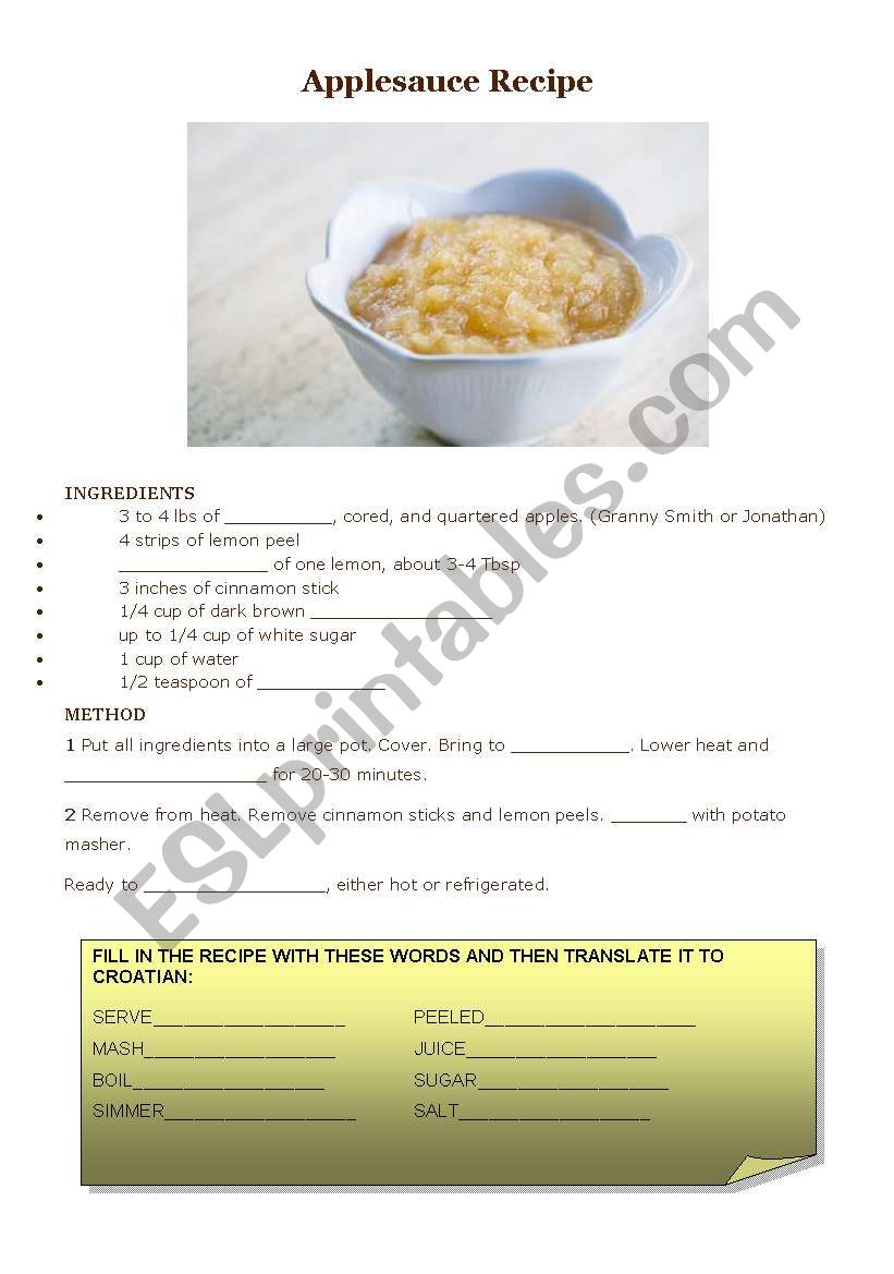 Simple Recipe ESL Worksheet By Borna