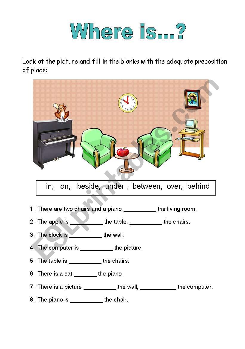 English Worksheets Prepositions Of Place Pdf