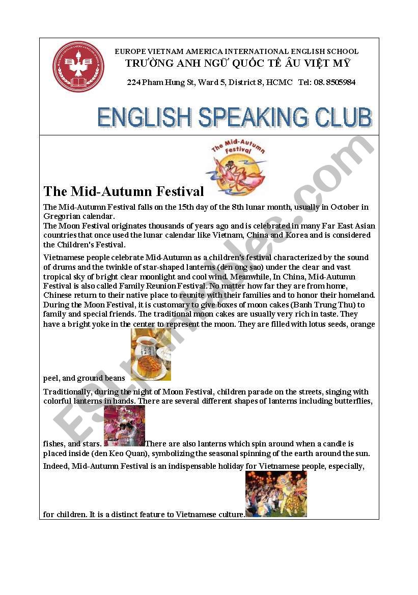 English worksheets: MId Autumn Festival
