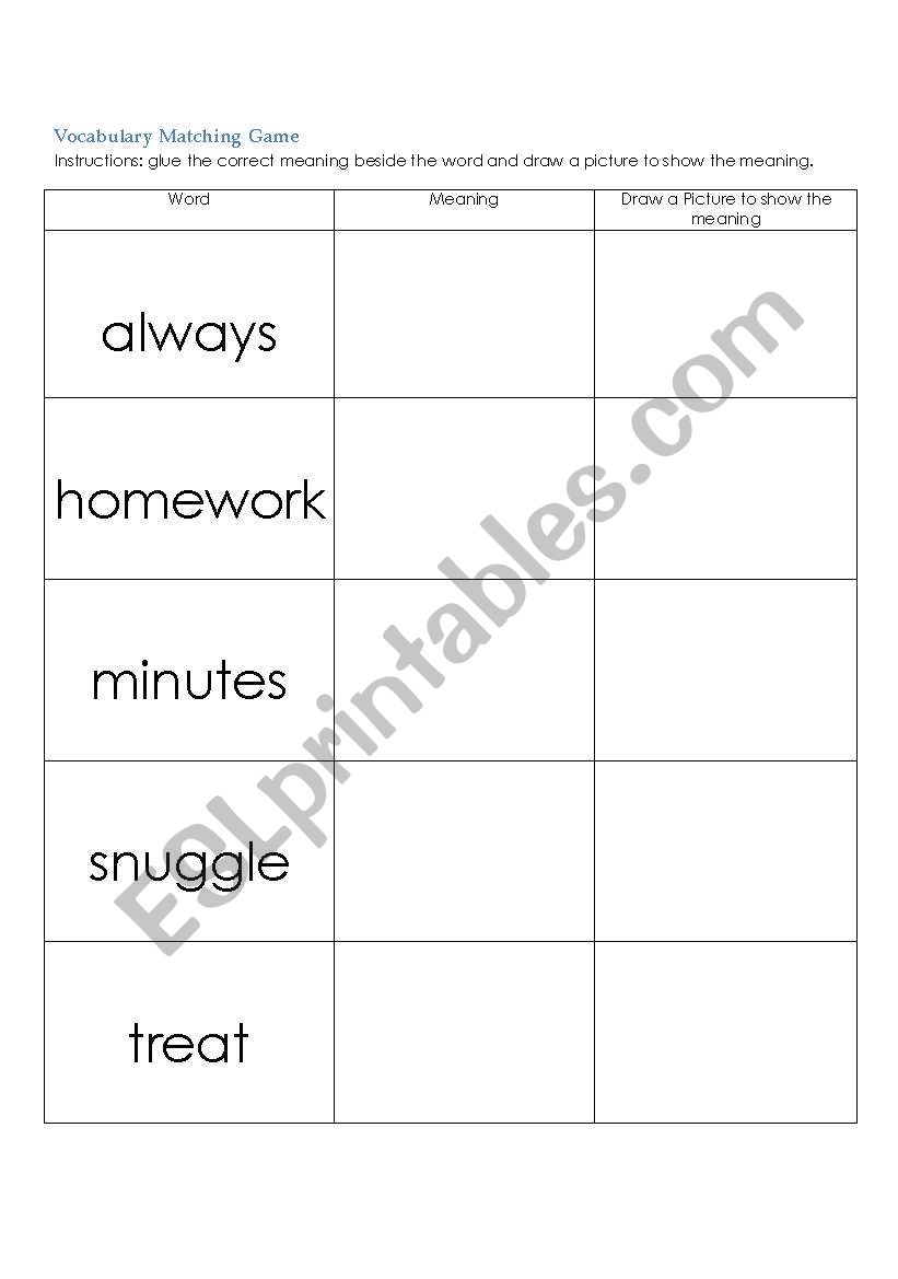 English Worksheets Vocabulary Activity