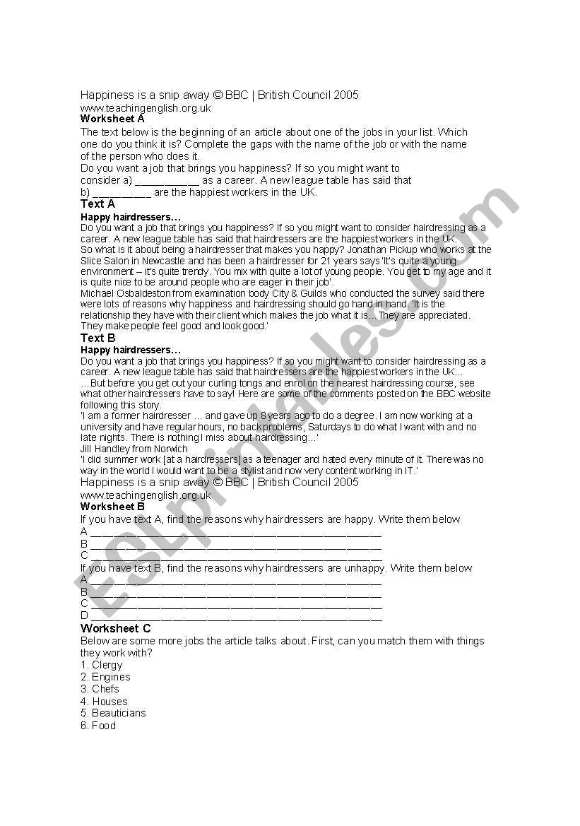 Jobs  worksheet