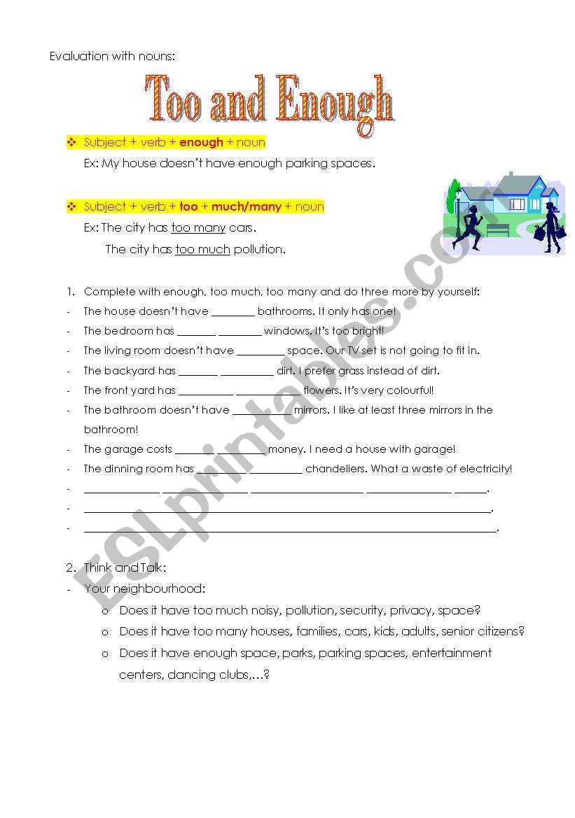 Too/Enough with nouns - ESL worksheet by natilu