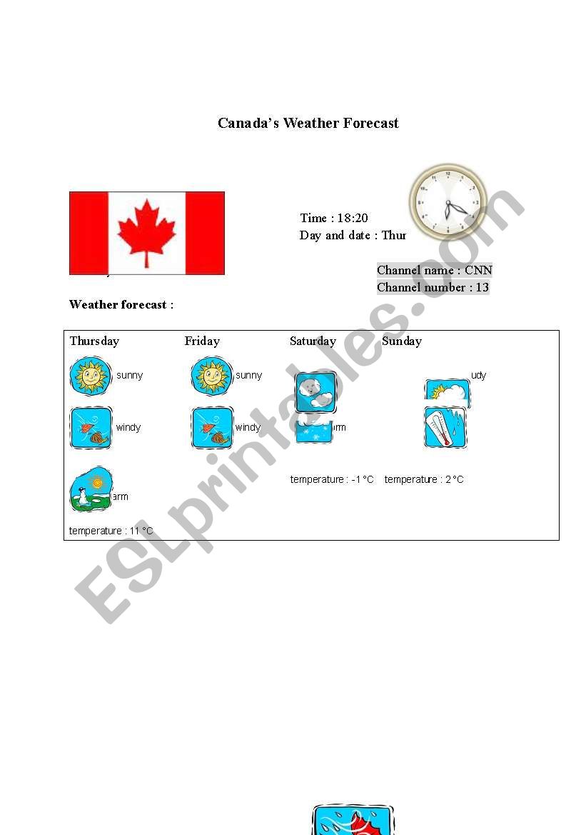 Canada S Weather Forecast Report Card 3 ESL Worksheet By Gribouille9   127271 1 Canada´s Weather Forecast Report Card 3  