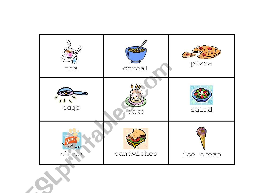 Activity cards for Food/Meal game - Set 2