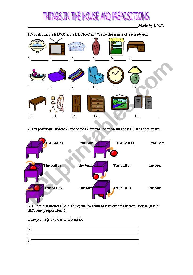 Things around the house worksheet