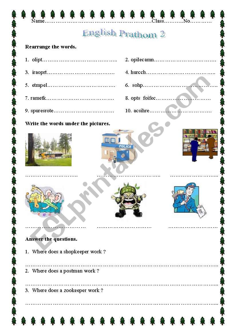 Jobs and places worksheet