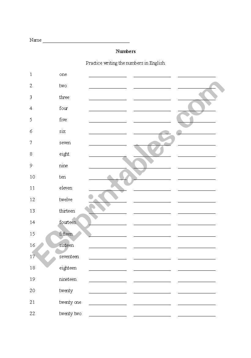 English Worksheets Learning How To Spell Number Words