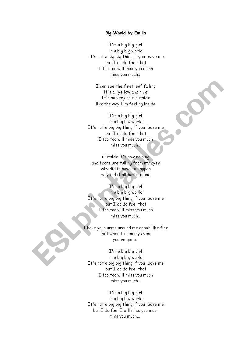 Song - Big World by Emilia worksheet