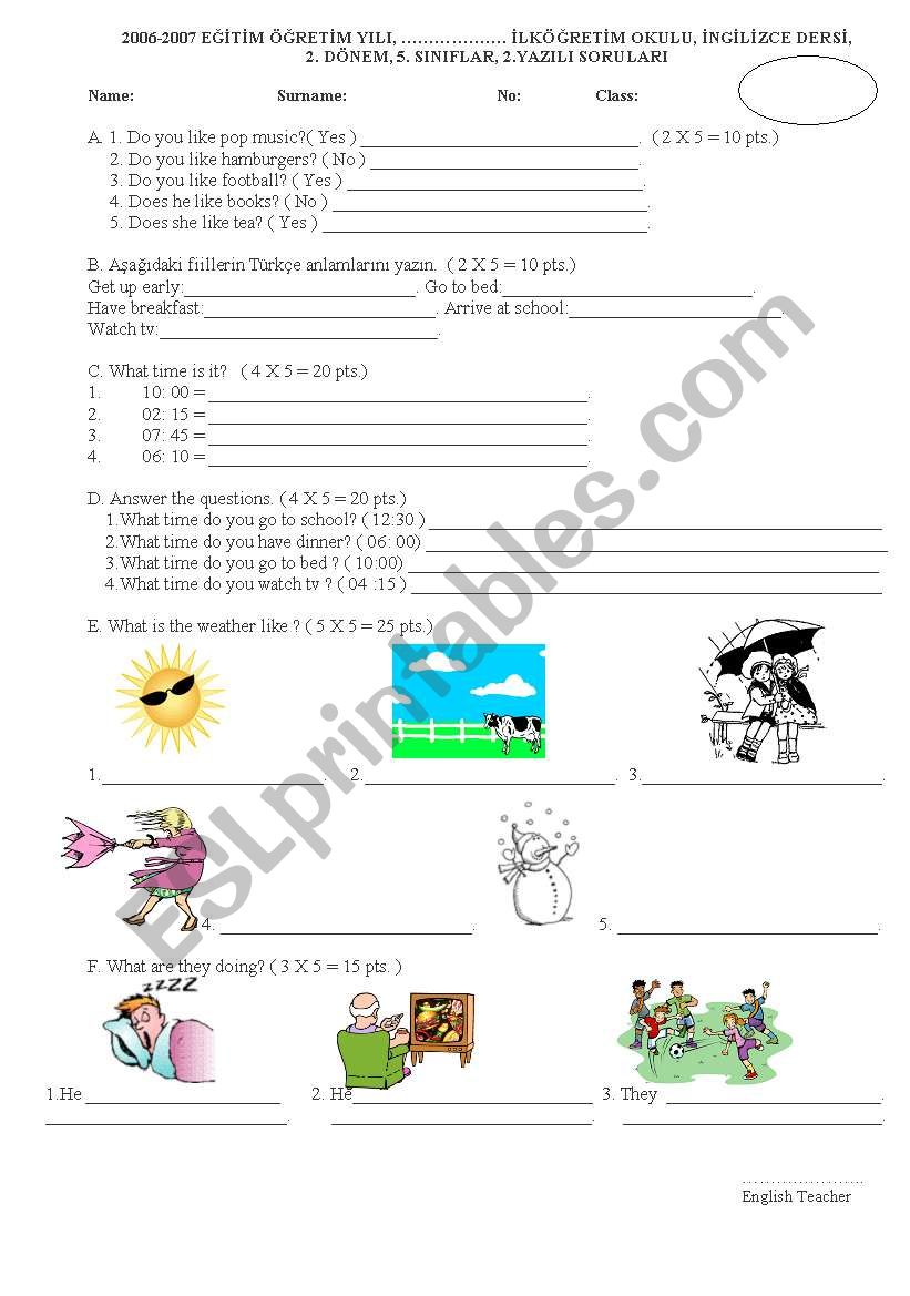 exam paper worksheet