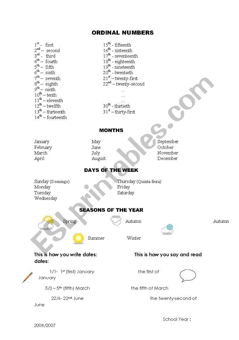 dates worksheet