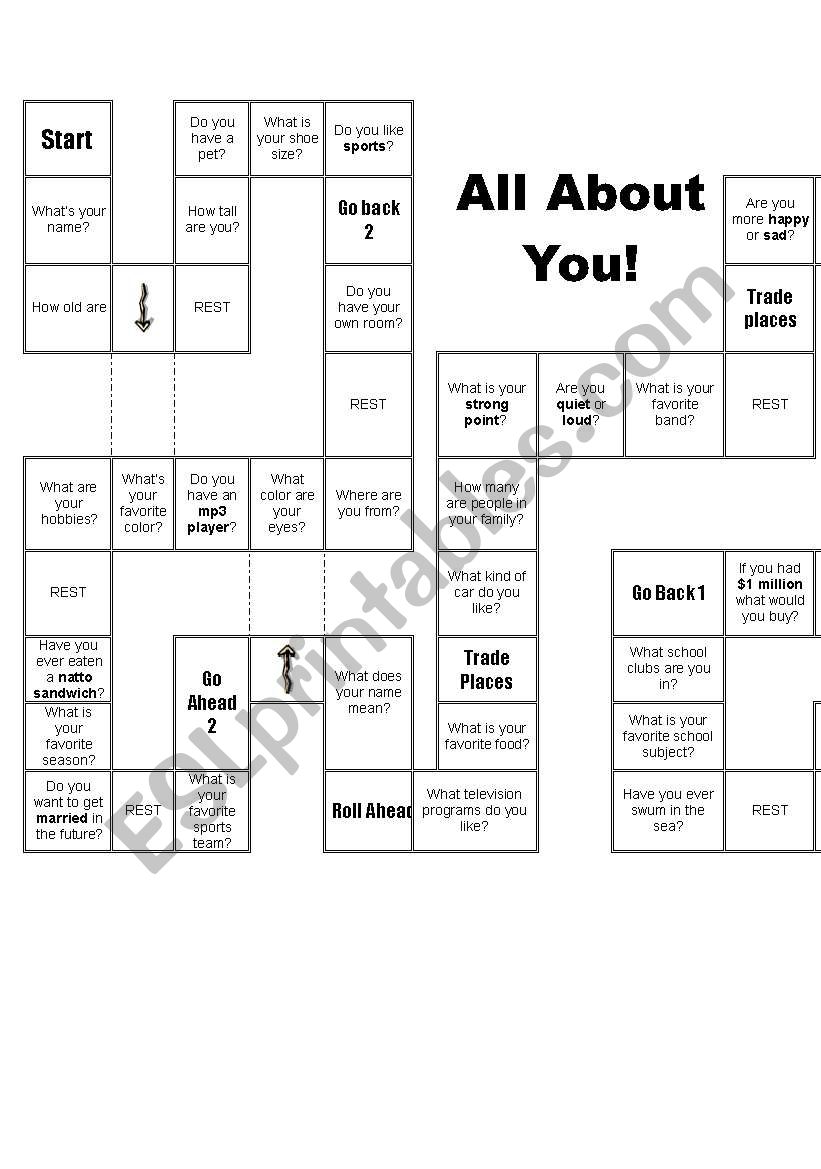 all about you game worksheet