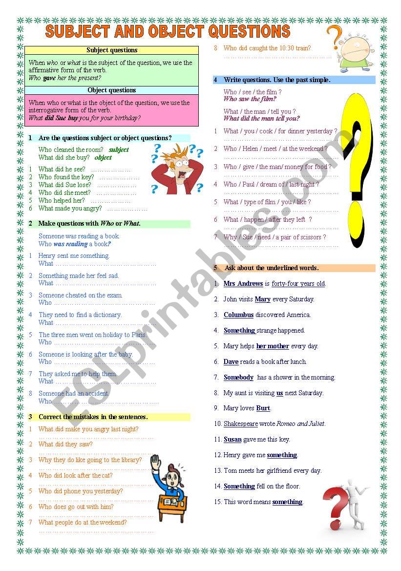 Subject And Object Questions ESL Worksheet By Katiana