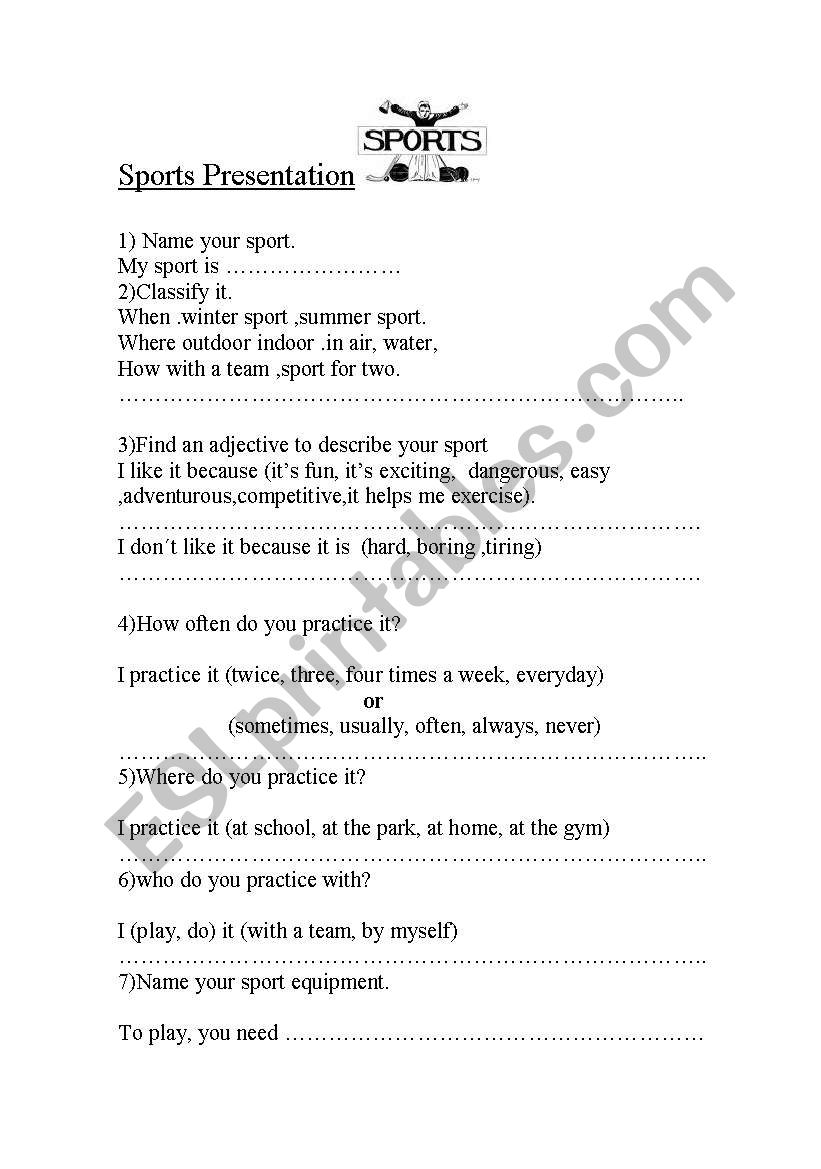 sport presentation worksheet