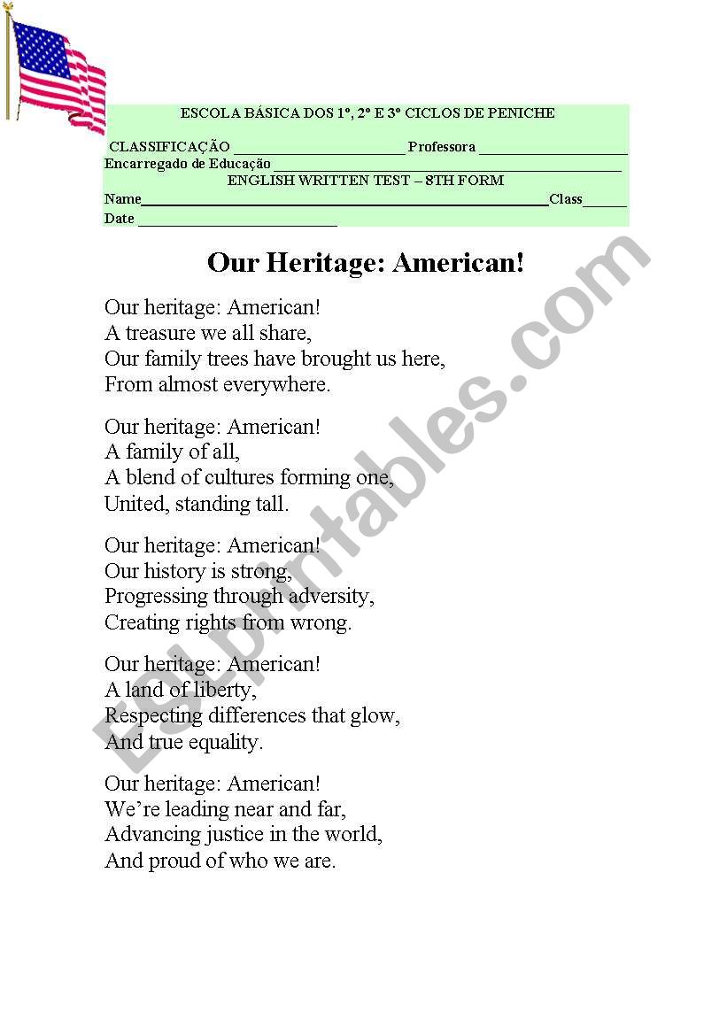 Our Heritage: Americans worksheet