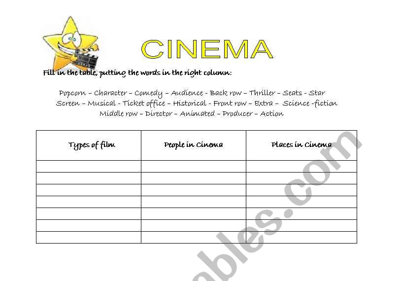 Cinema worksheet