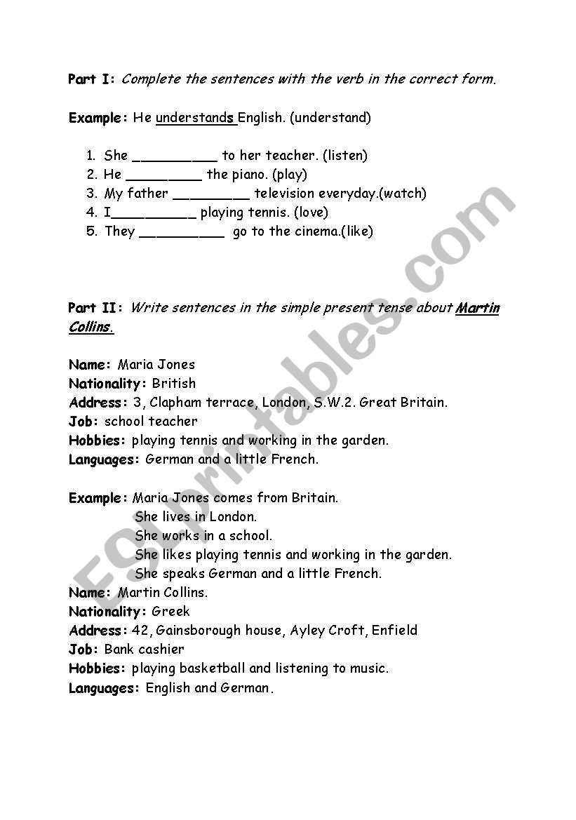 present simple tense worksheet