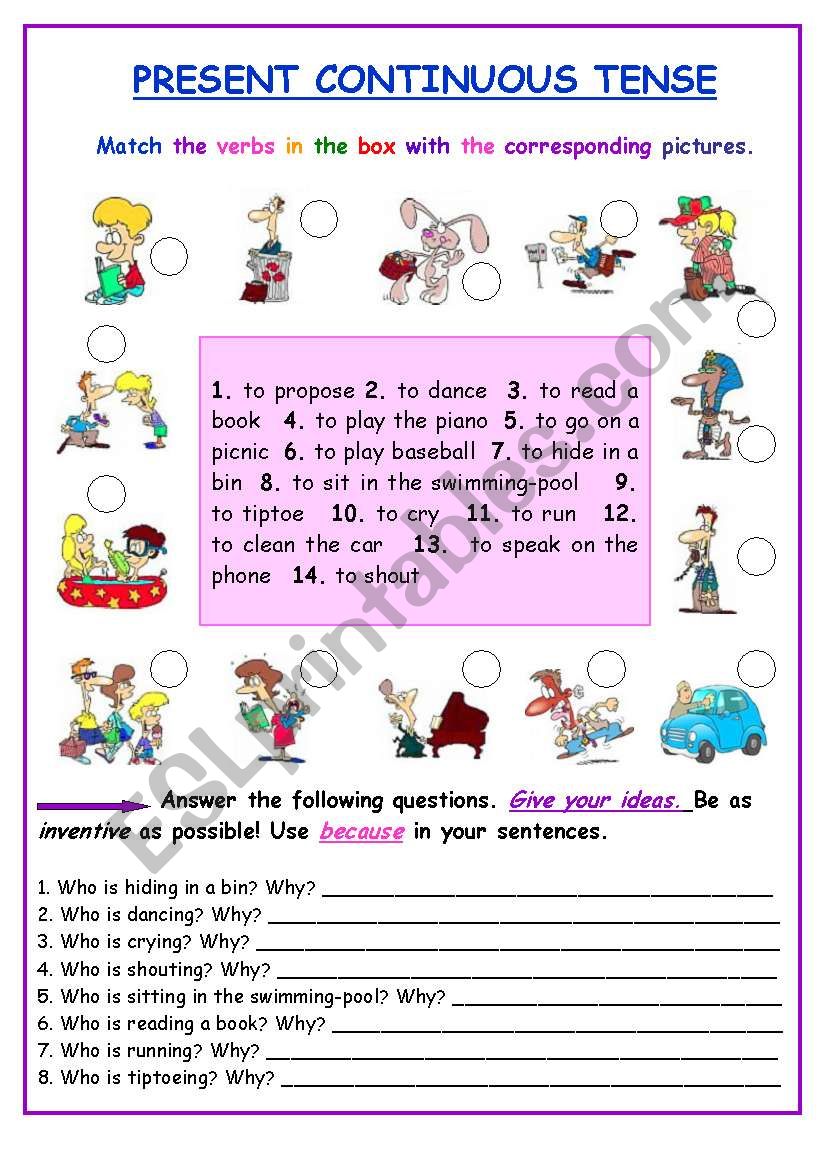 Present Continuous Tense Esl Reading Comprehension Exercises Worksheet 