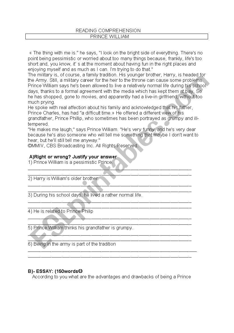 Prince William worksheet