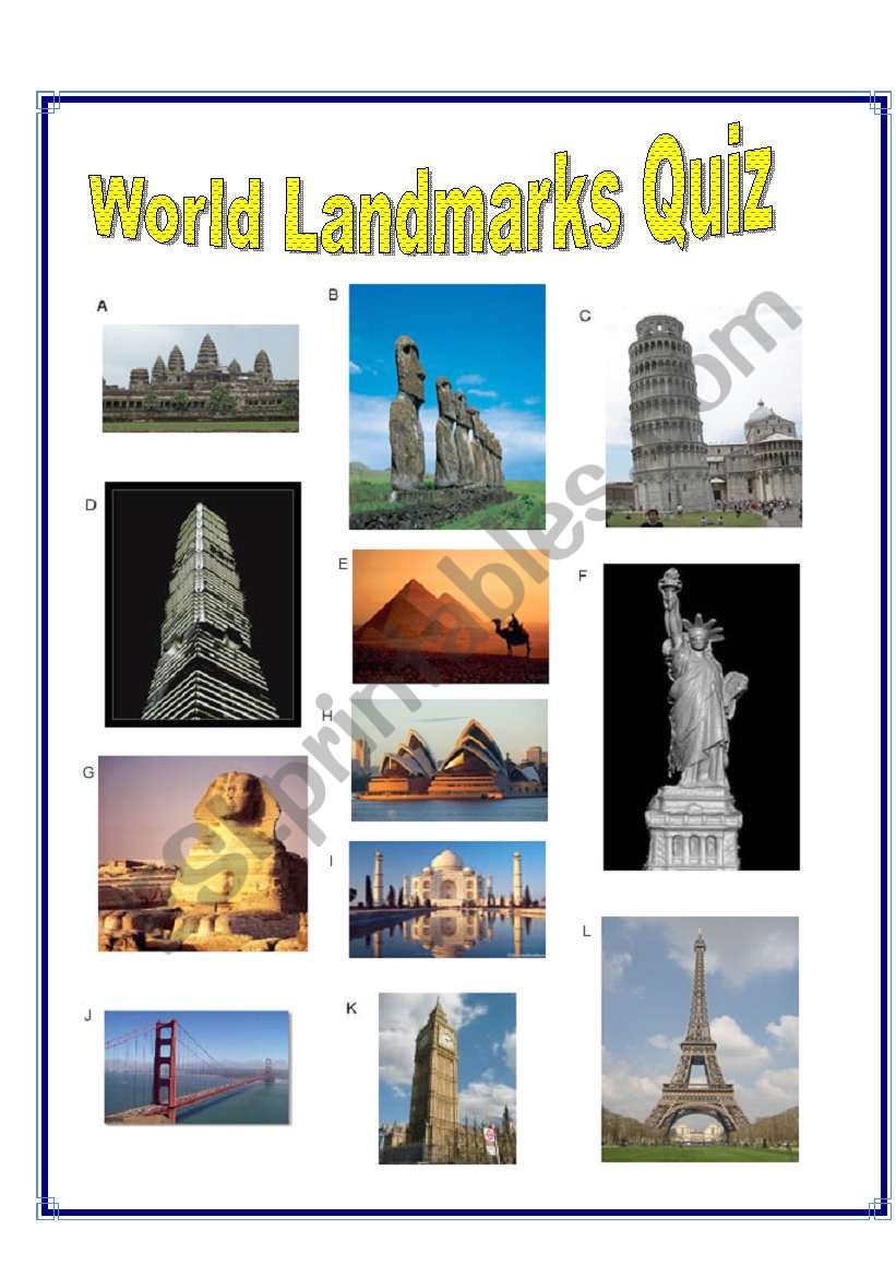 Printable Natioanl Landmark Worksheet