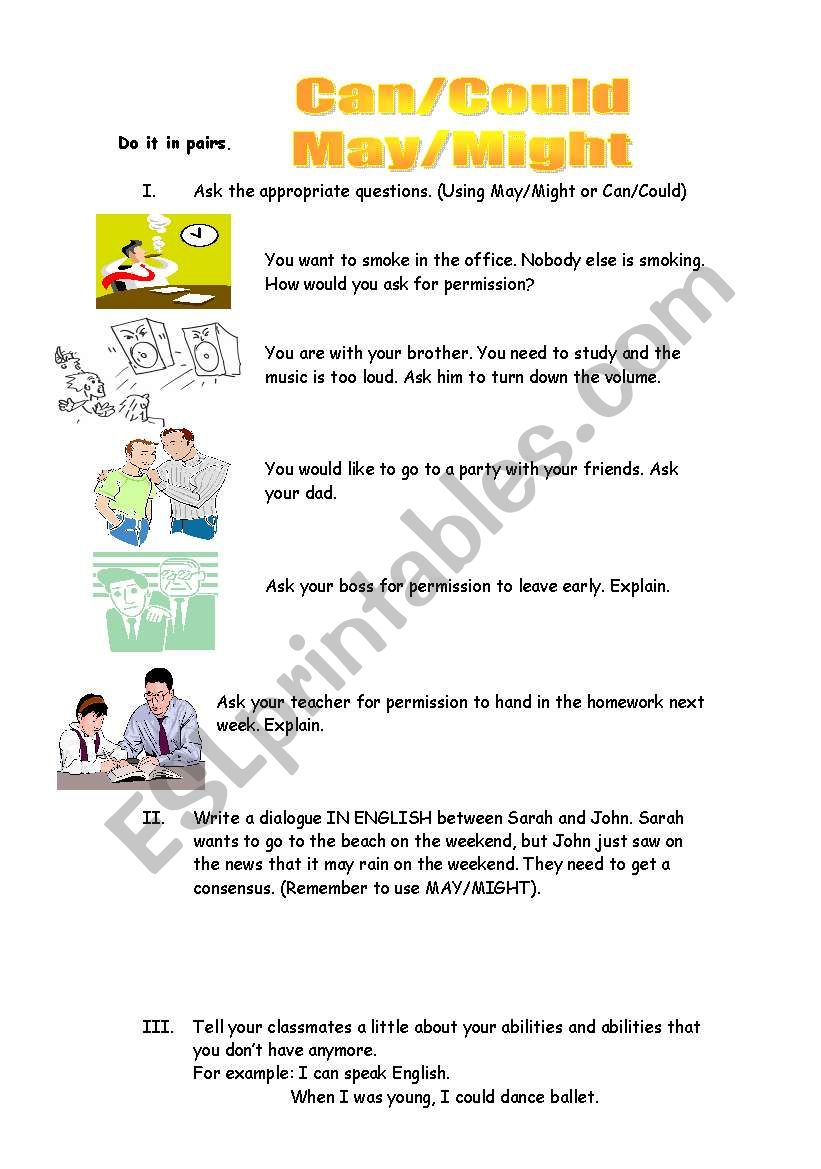 Can Could May Might ESL Worksheet By Cauzinha