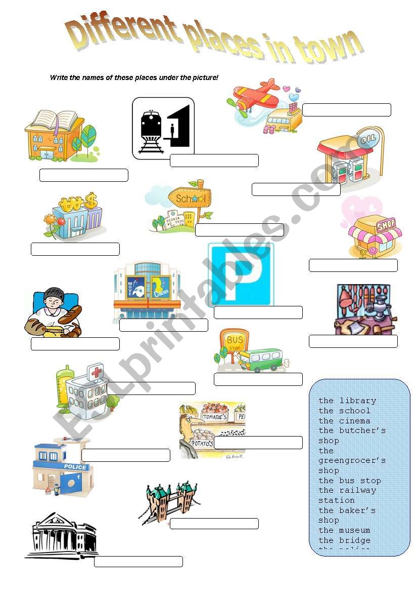 Places in town + some jobs worksheet