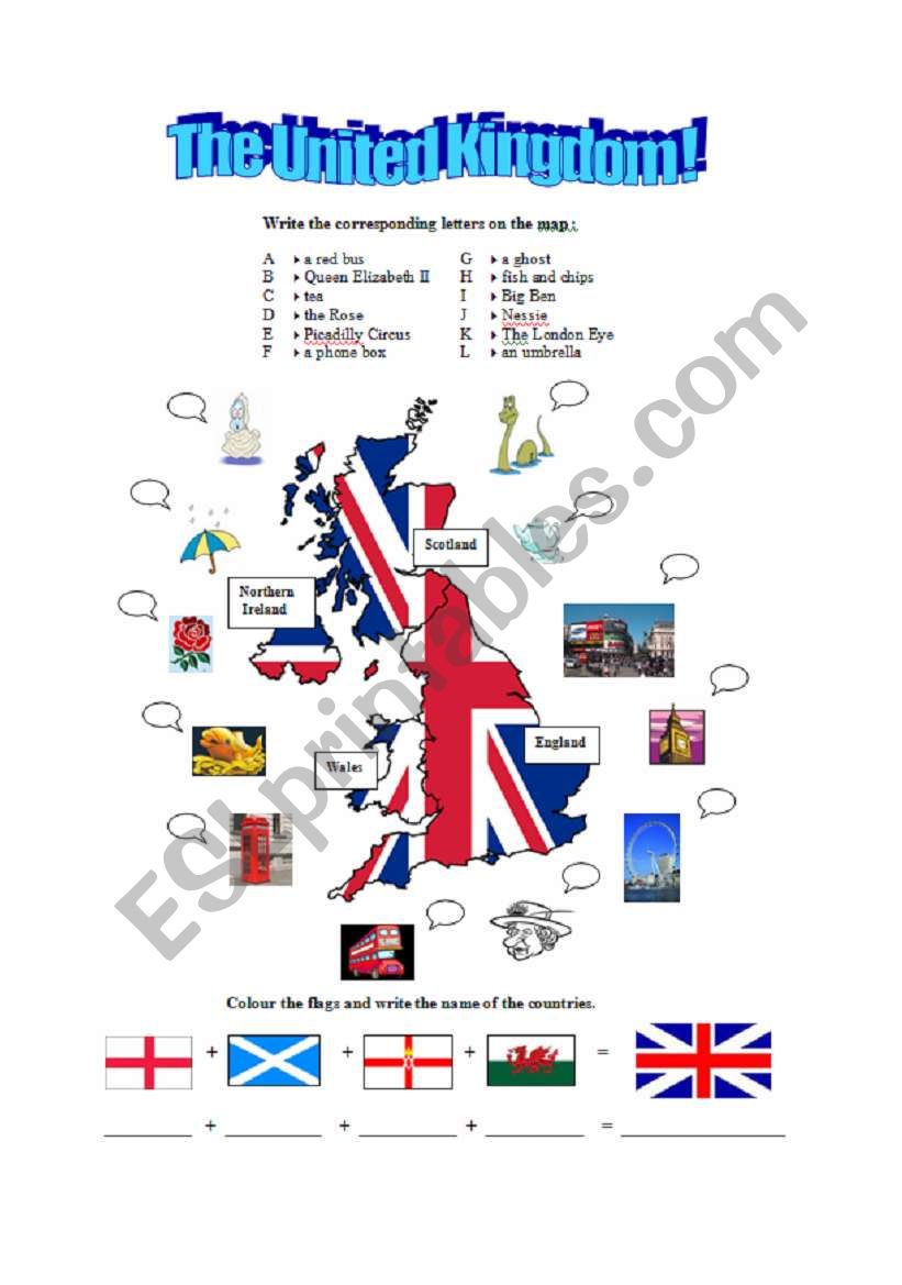 British map and  symbols worksheet