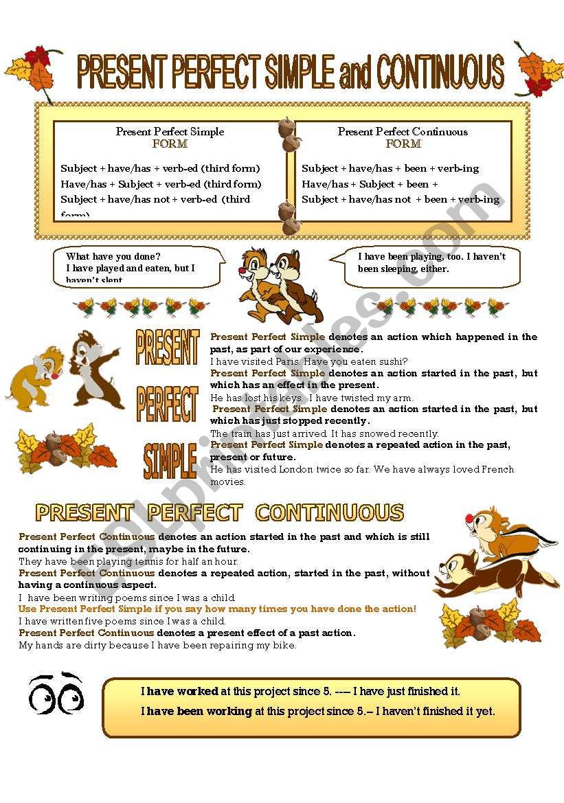 PRESENT PERFECT SIMPLE And CONTINUOUS ESL Worksheet By Domnitza