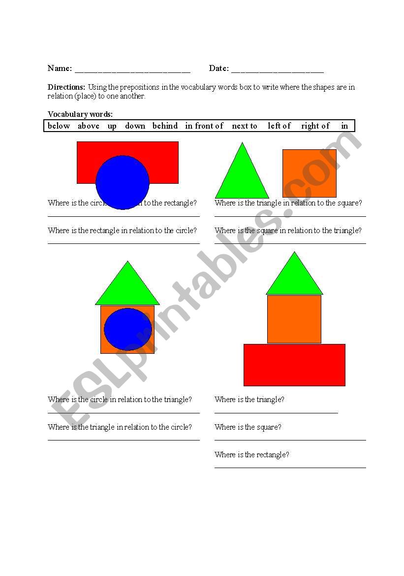 Prepositions of Place worksheet