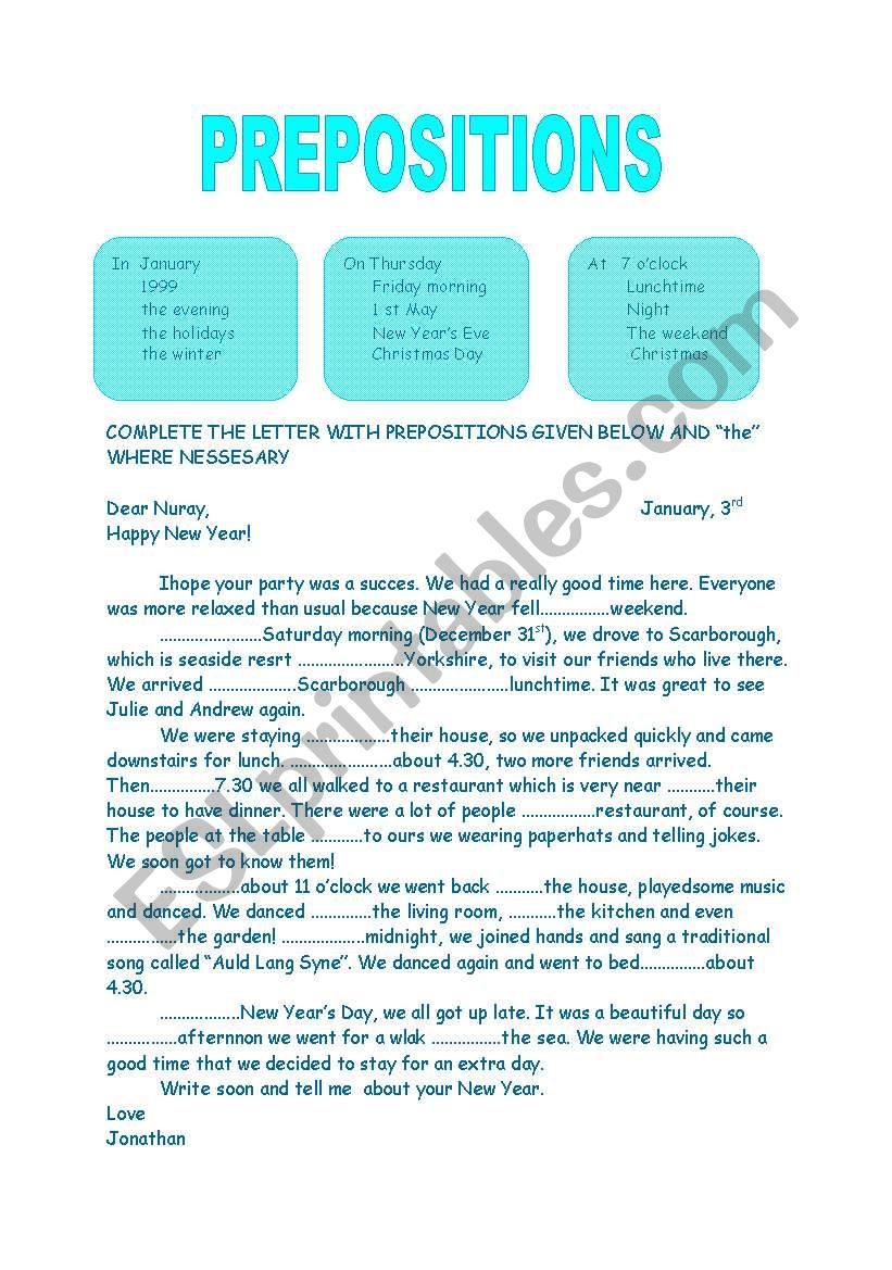 prepositions worksheet