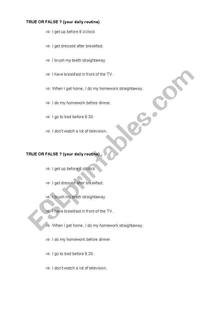 daily routine worksheet