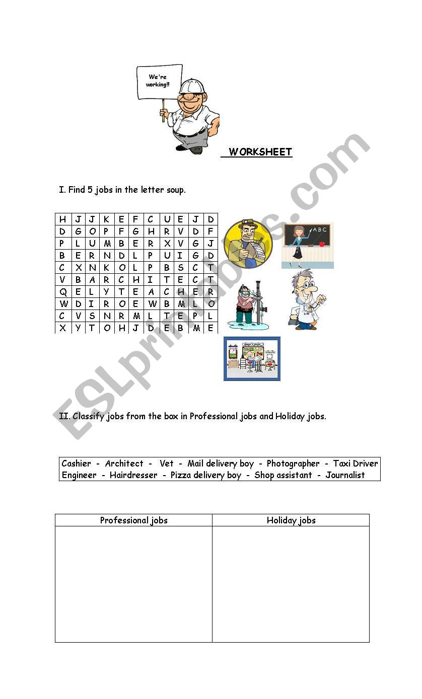 Worksheet: Jobs, Professions and Holiday Jobs