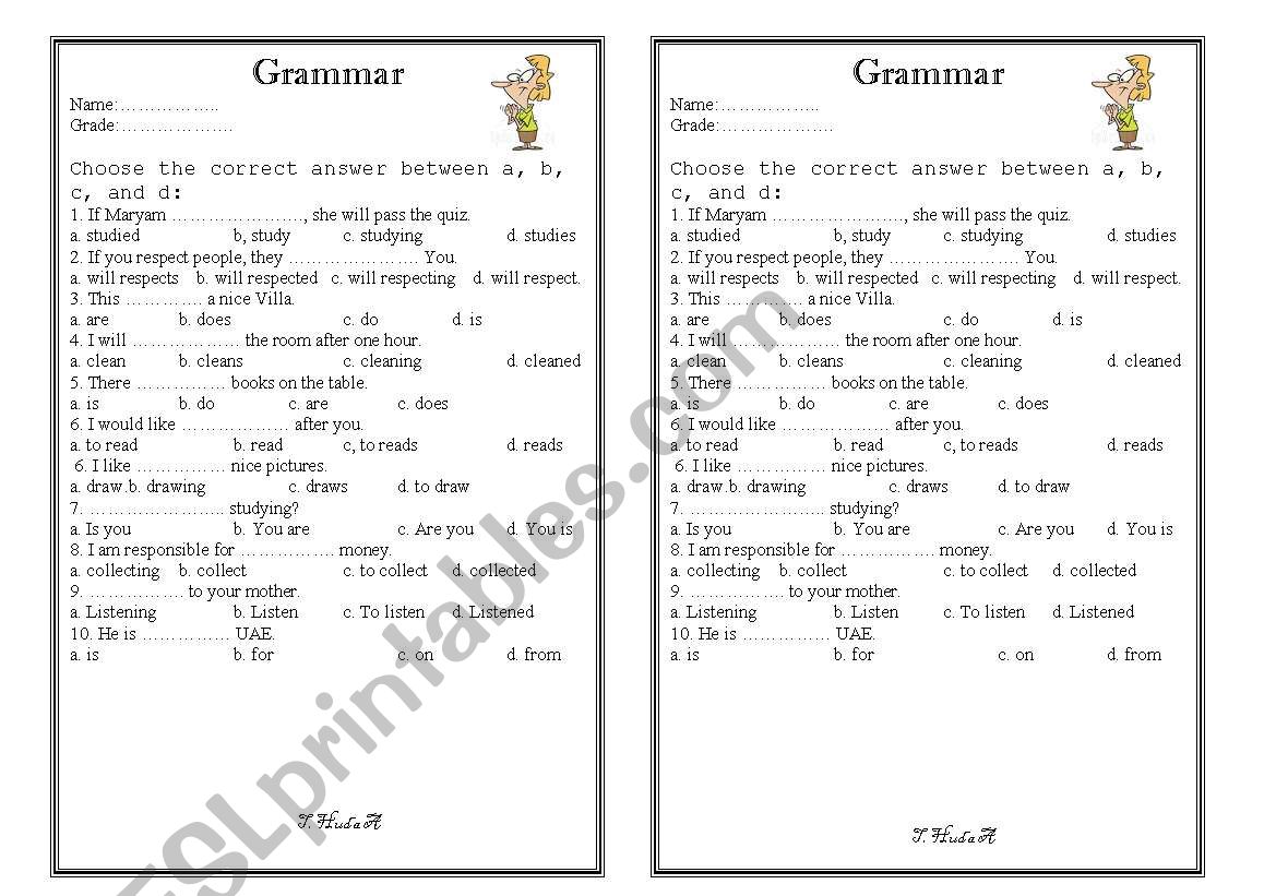 English Worksheets Grammar