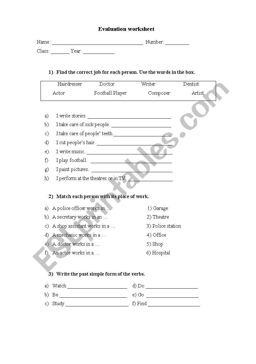 Jobs and past simple worksheet