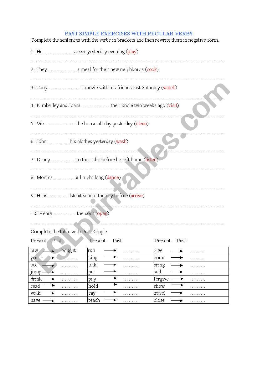 past simple exercises worksheet