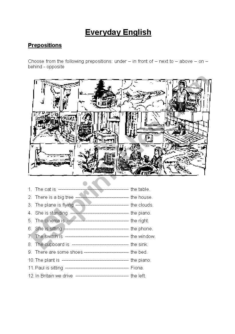 Prepositions: Exercise worksheet