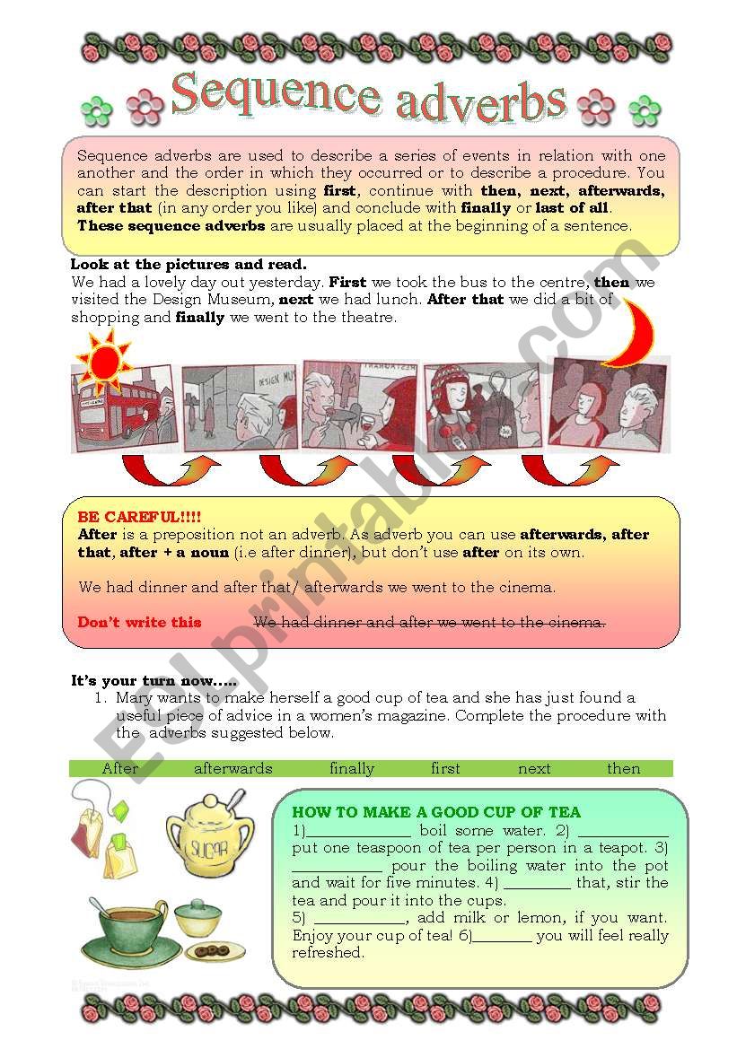 Sequence Adverbs ESL Worksheet By Oppilif