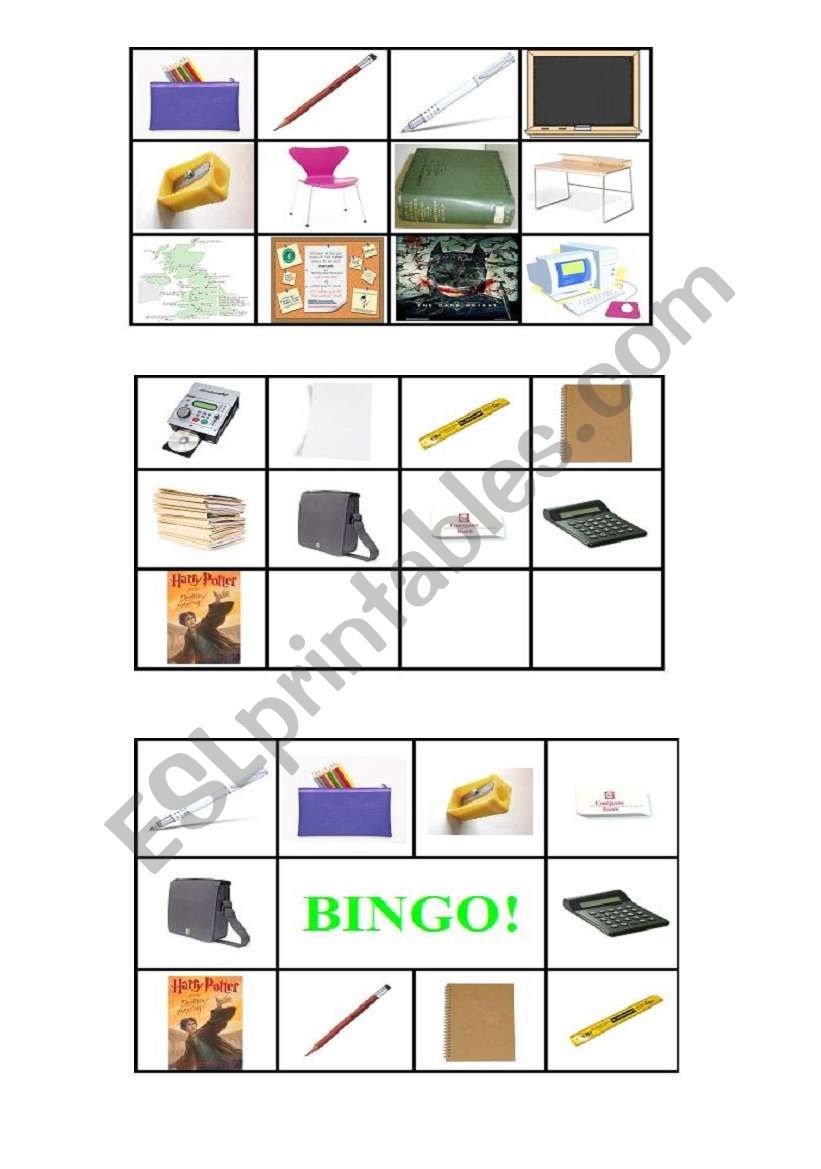 bingo school things worksheet