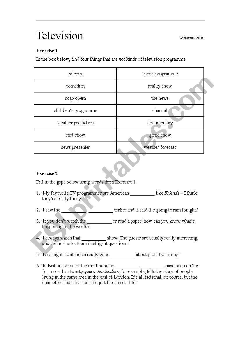 Televison worksheet