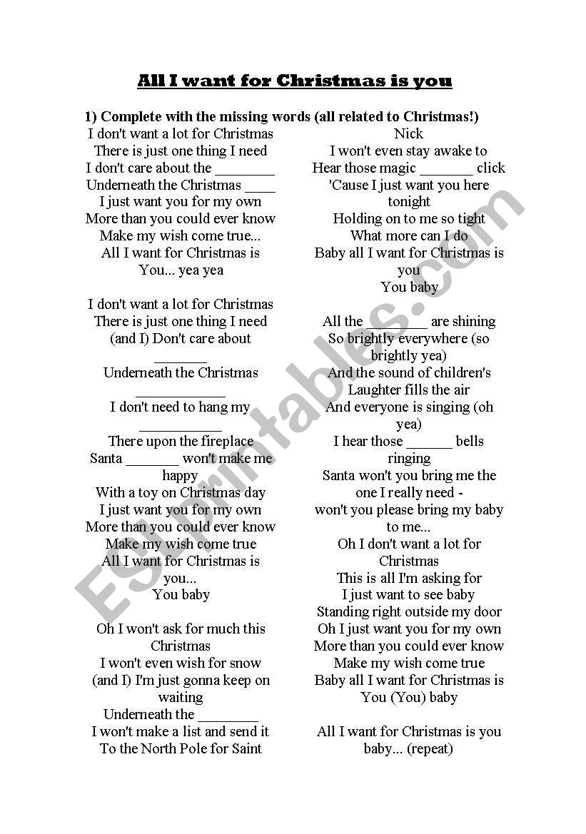 All i want for christmas is you lyrics