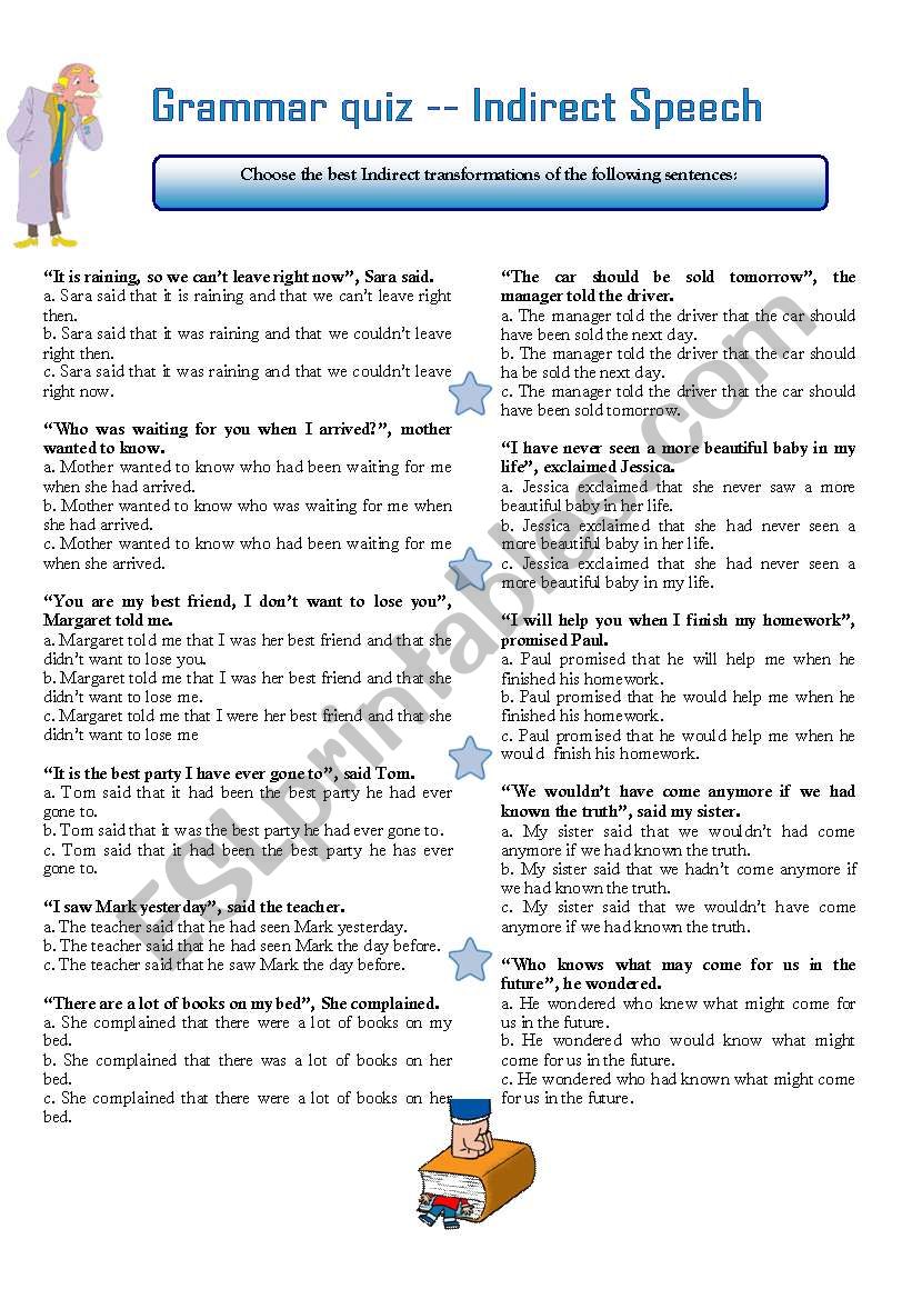 direct and indirect speech worksheet quiz