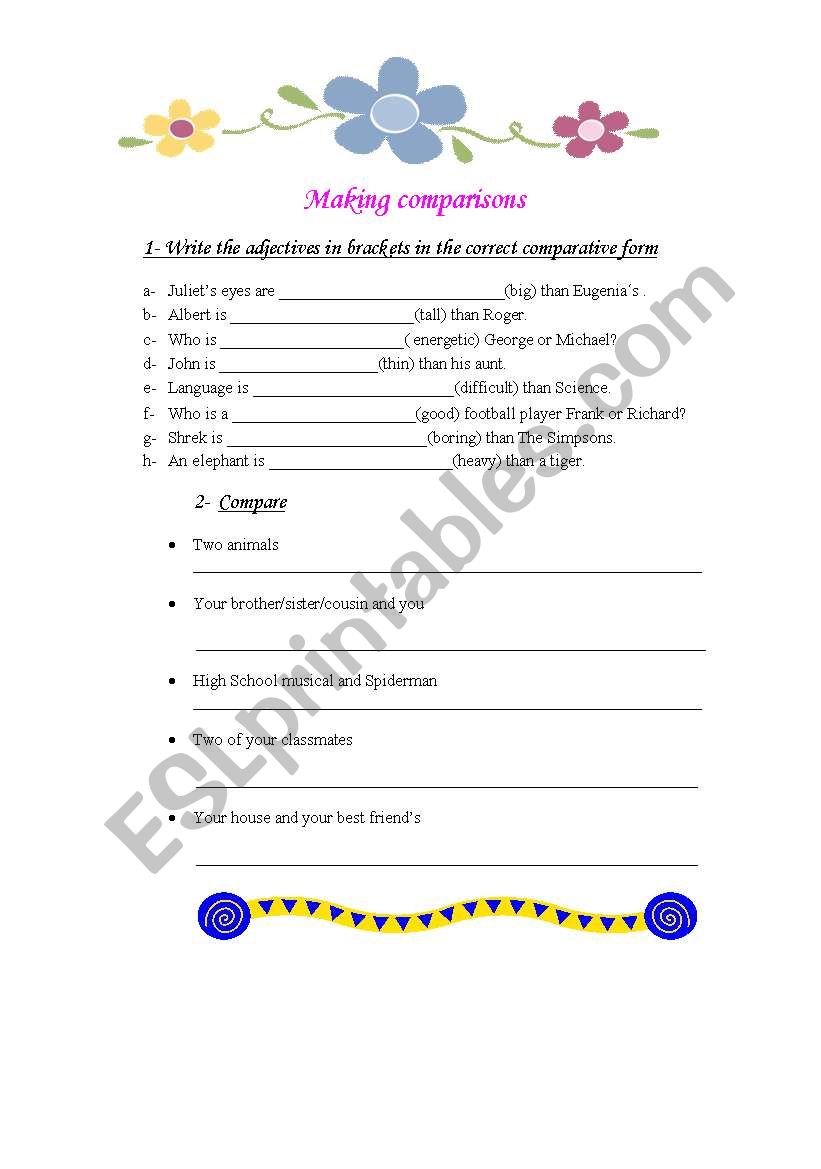 MaAKING COMPARISONS worksheet