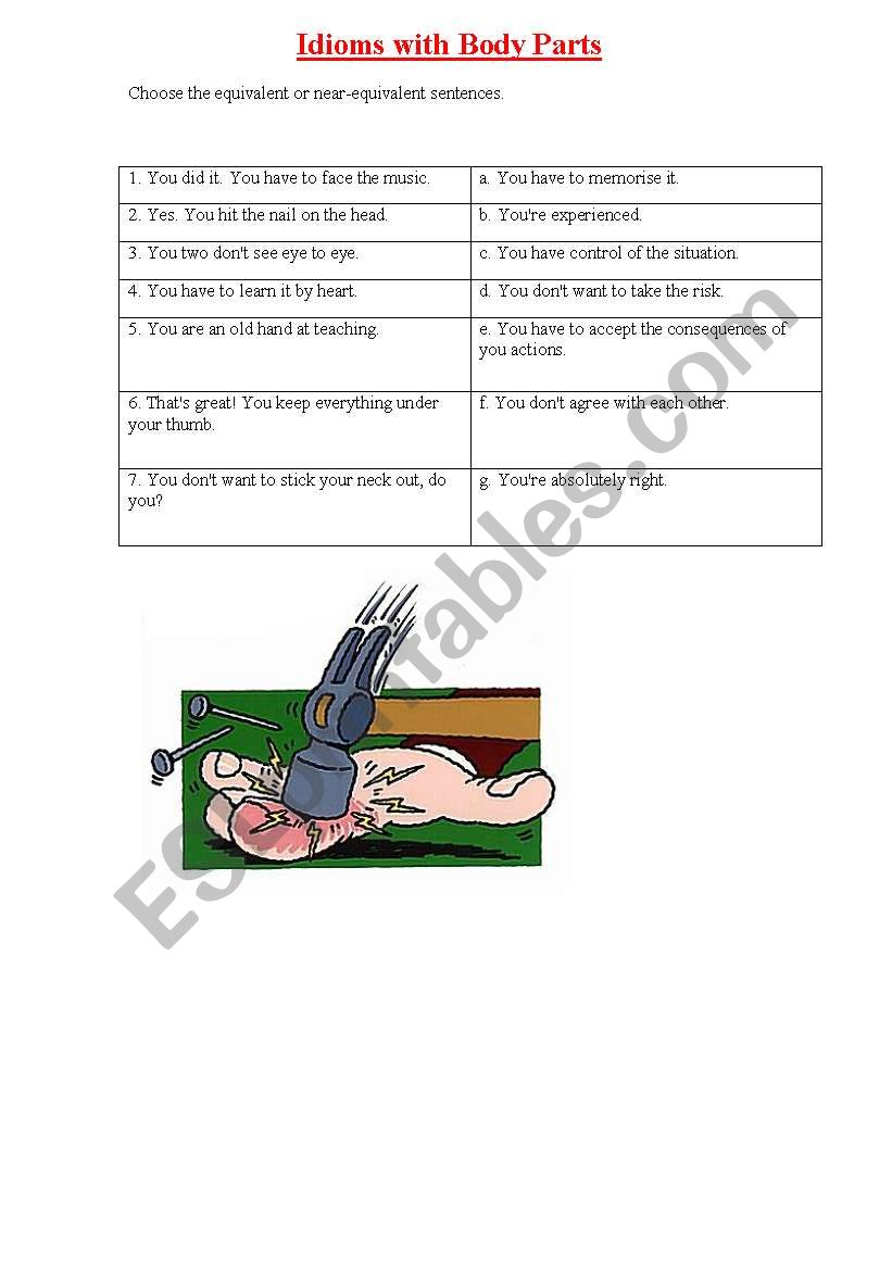 Idioms with body parts worksheet
