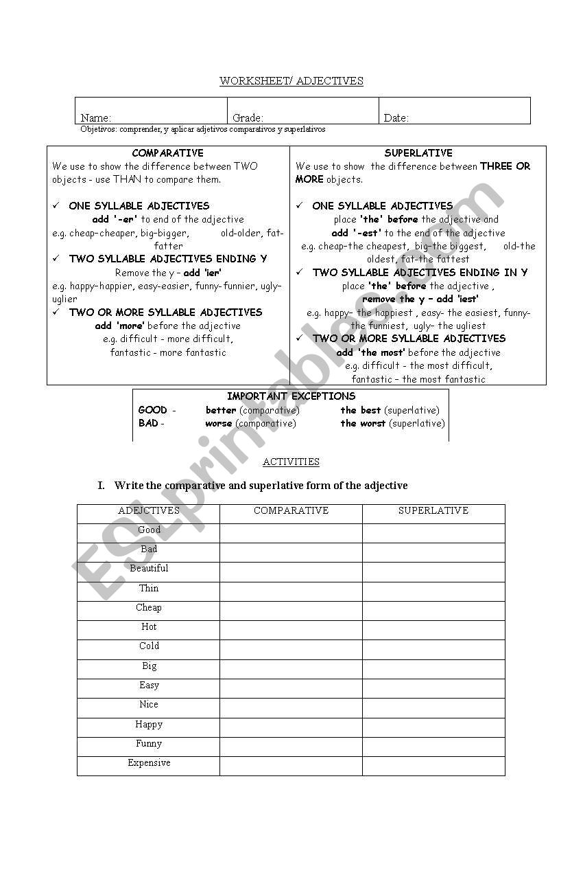 comparatives and superlatives adjectives