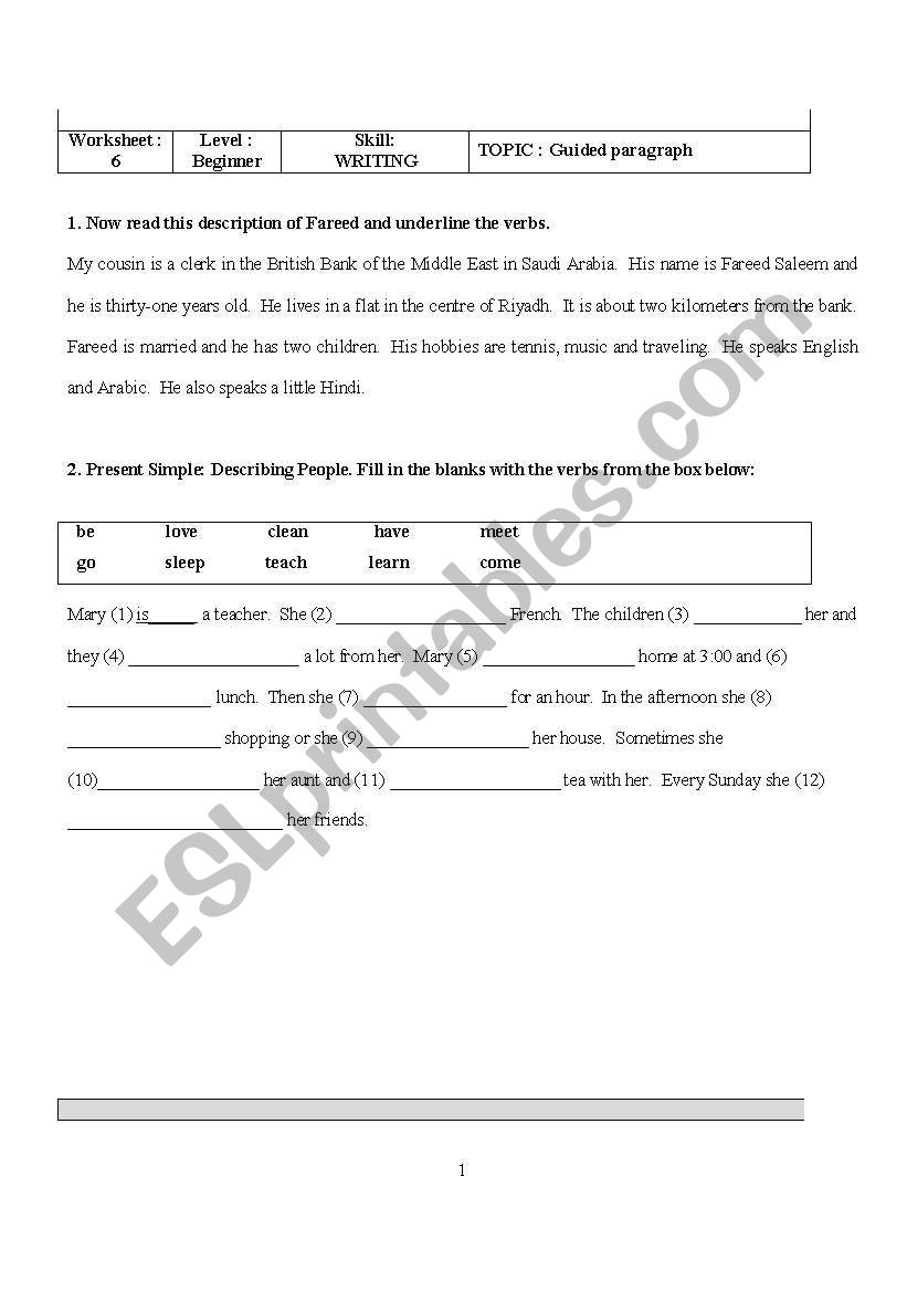 Describing people worksheet