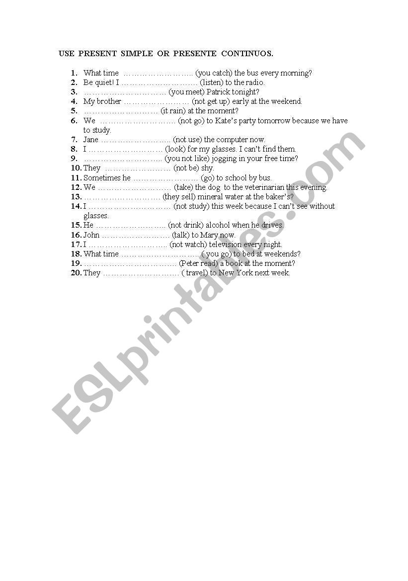 present simple or continuous worksheet