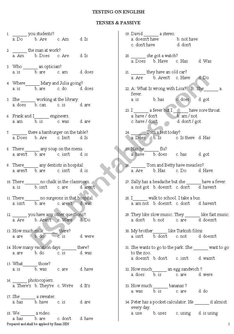 tenses worksheet