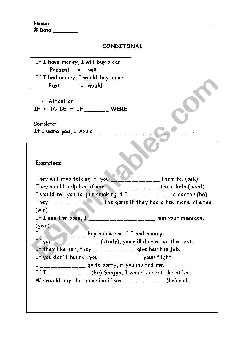 First and second conditional worksheet