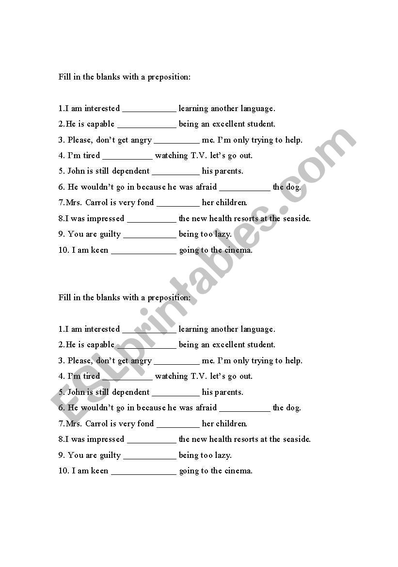 prepositions worksheet